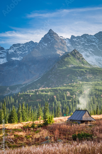 Small hut in the Tatra Mountain valley in Poland