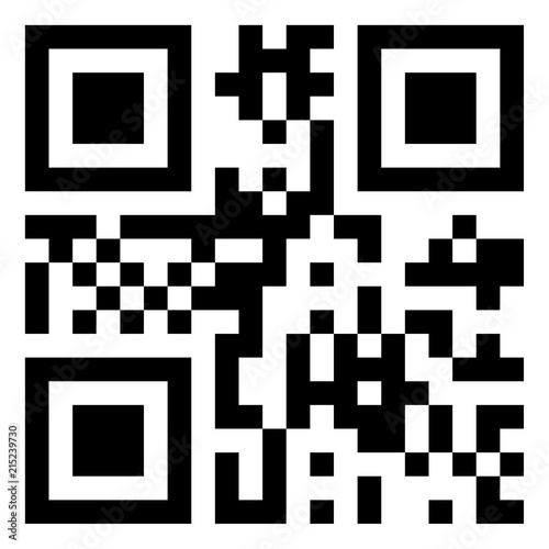 Modern black QR code on white background for scanning with mobile phone.