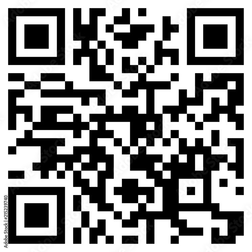 Modern black QR code on white background for scanning with mobile phone.