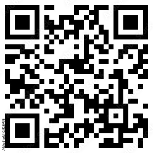 Modern black QR code on white background for scanning with mobile phone.