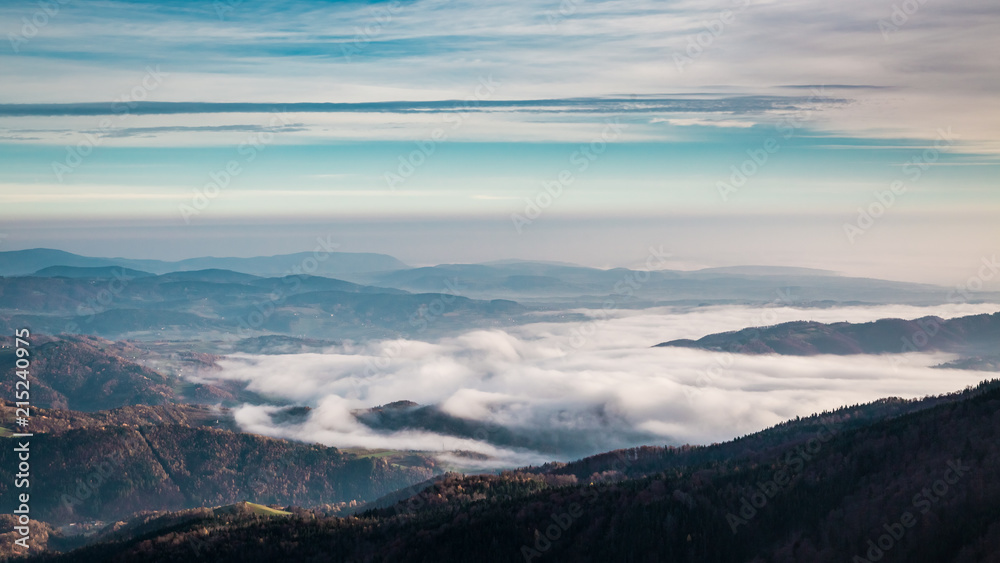 Cold and foggy sunrise in the Tatra Mountains, Poland