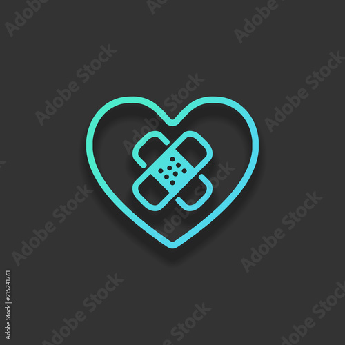 broken heart with patch. linear symbol with thin outline. simple