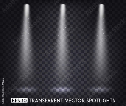 White Transparent Vector Spot Lights / Spotlights Effect For  Party, Scene, Stage, Gallery or Holiday Design