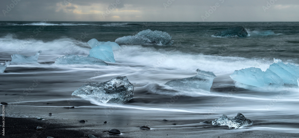 Icebergs in Jokulsarlon ice beach, south of Iceland
