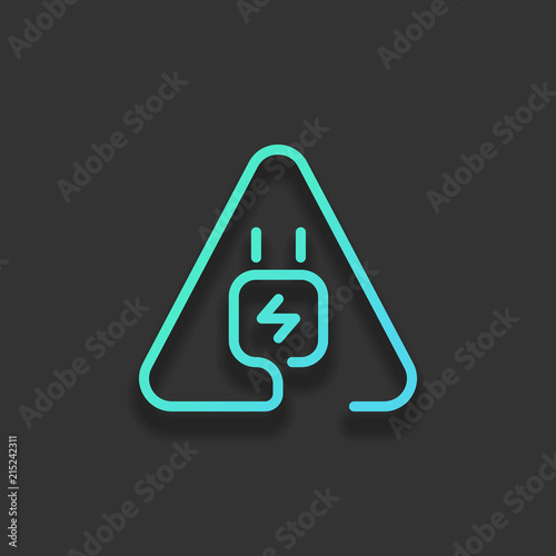 Electric power plug in warning triangle. Simple linear icon with