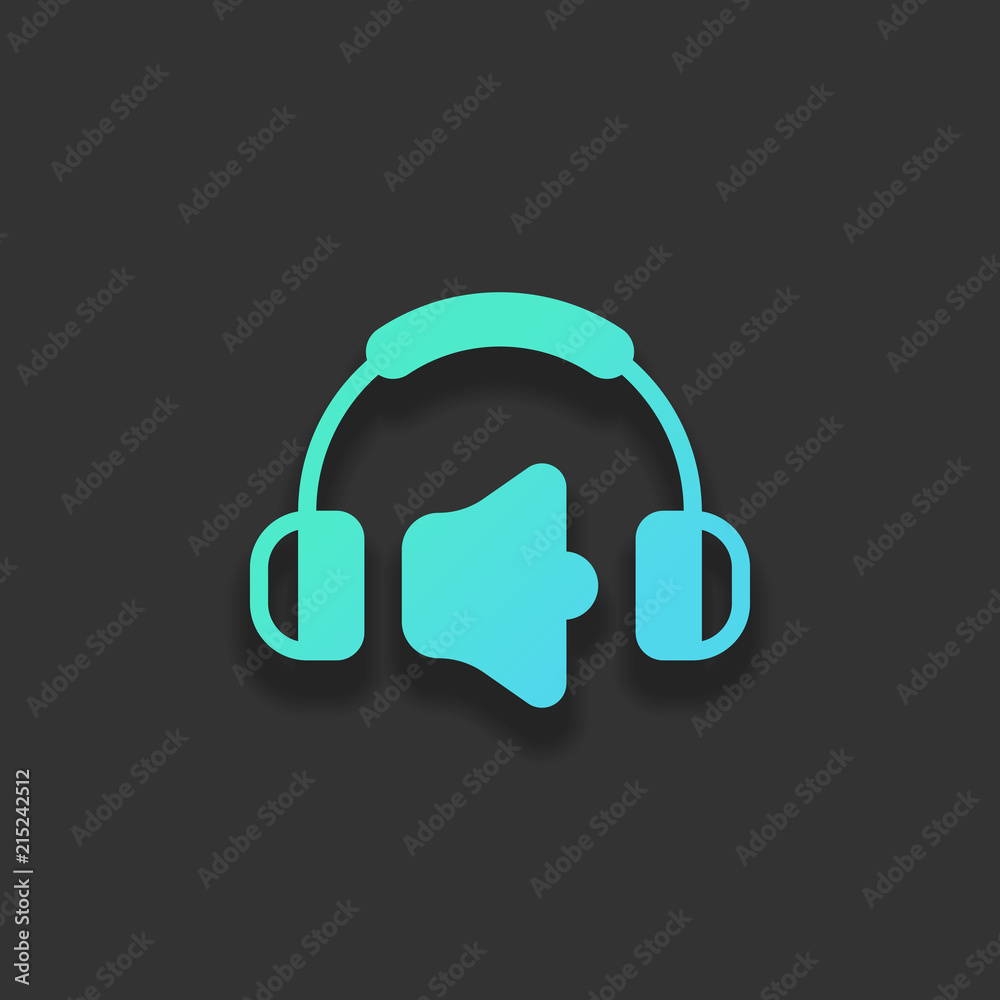 Headphones and volume level. Max volume level. Simple icon. Colo Headphones and volume level. Max volume level. Simple icon. Colo