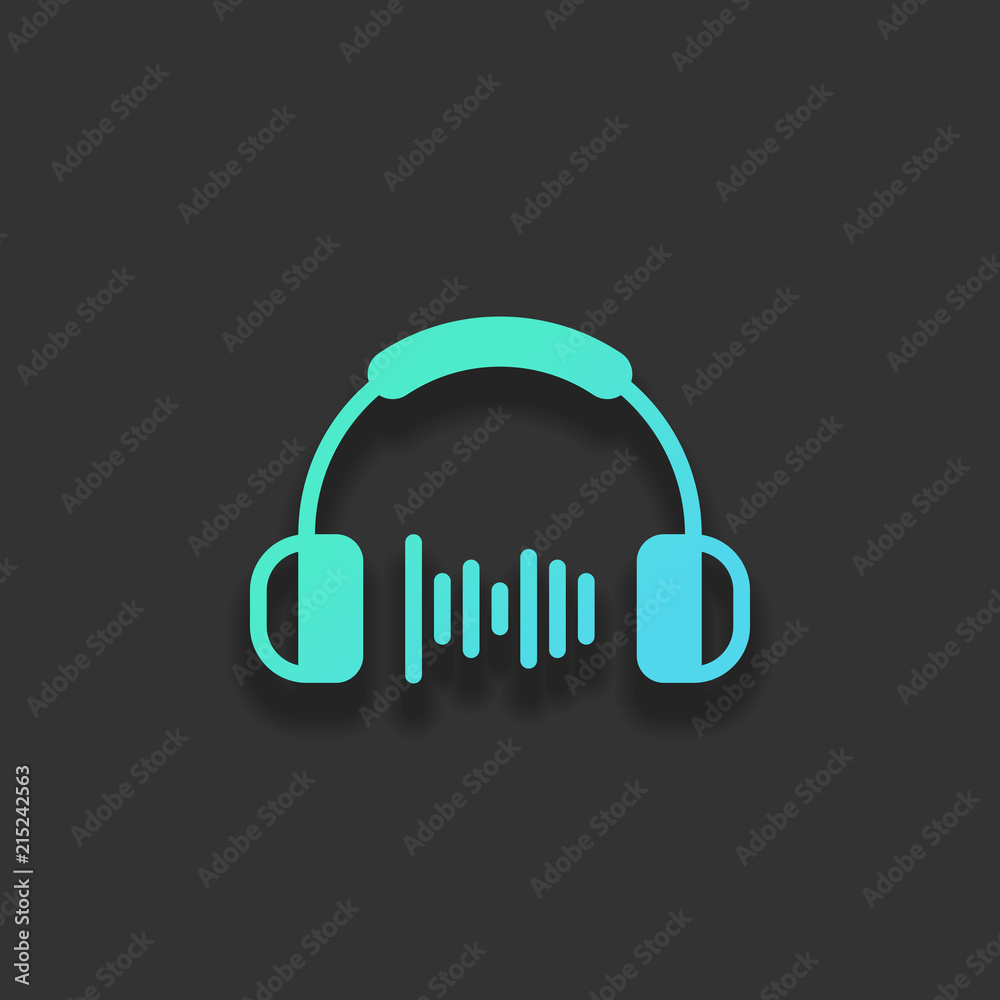 Headphones and music wave. Medium volume level. Simple icon. Col Headphones and music wave. Medium volume level. Simple icon. Col