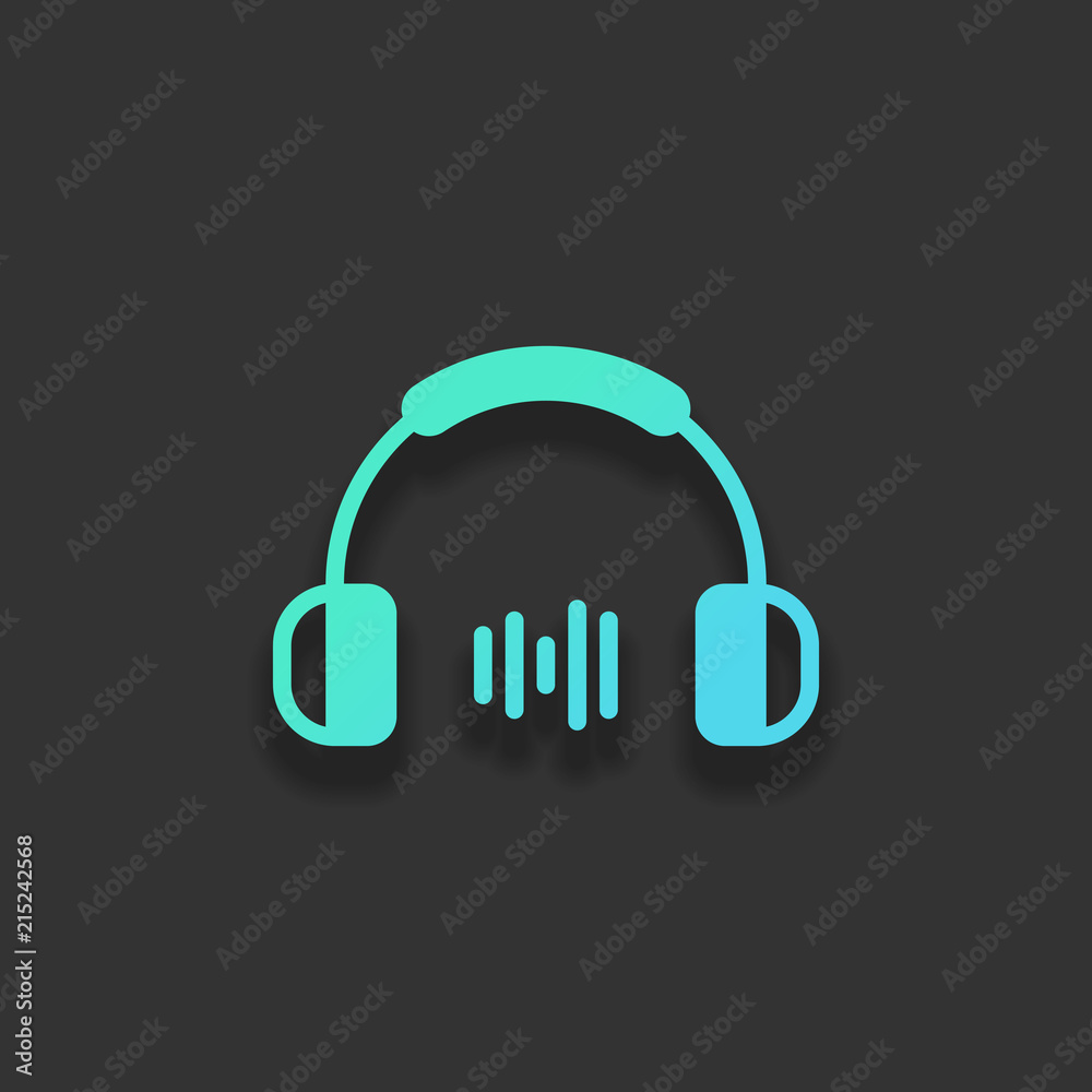 Headphones and music wave. Medium volume level. Simple icon. Col Headphones and music wave. Medium volume level. Simple icon. Col