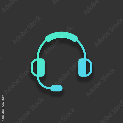 Headphones with microphone. Support service. Simple icon. Colorf
