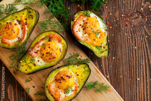 Baked eggs in avocado with smoked salmon