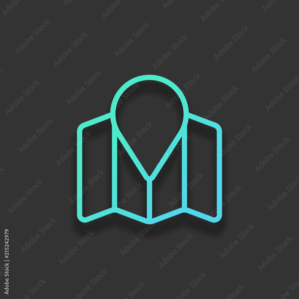 Simple map with pointer icon. Linear symbol with thin outline. C Simple map with pointer icon. Linear symbol with thin outline. C