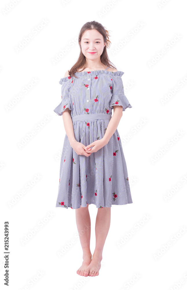 Portrait of a beautiful smiling young Asian woman standing on white Portrait of a beautiful smiling young Asian woman standing on white