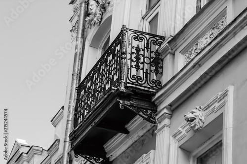 Old Tbilisi architecture, window and exterior decor in summer day