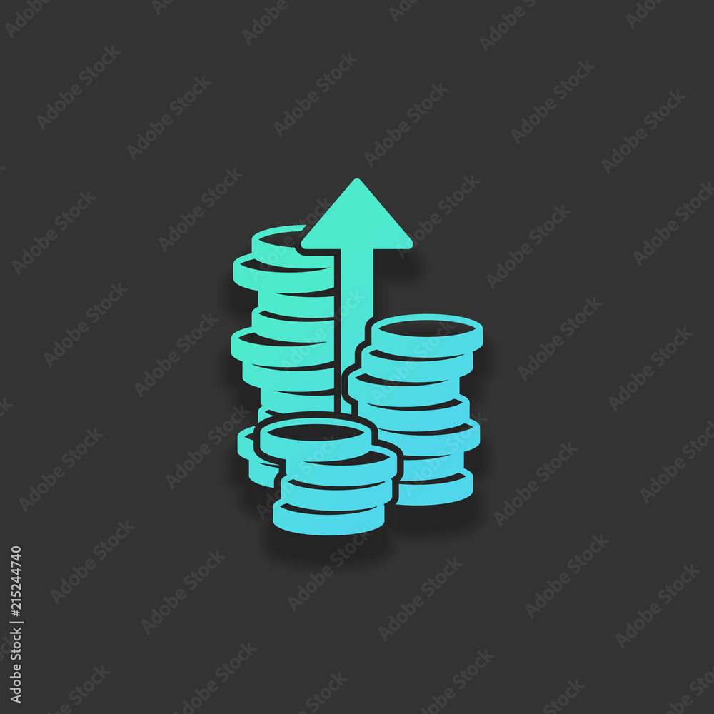 Coins stack, finance grow, up arrow. Colorful logo concept with Coins stack, finance grow, up arrow. Colorful logo concept with