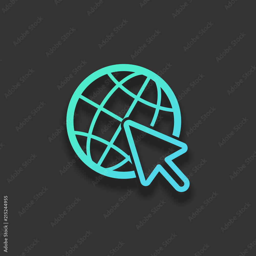 Globe and arrow icon. Colorful logo concept with soft shadow on Globe and arrow icon. Colorful logo concept with soft shadow on