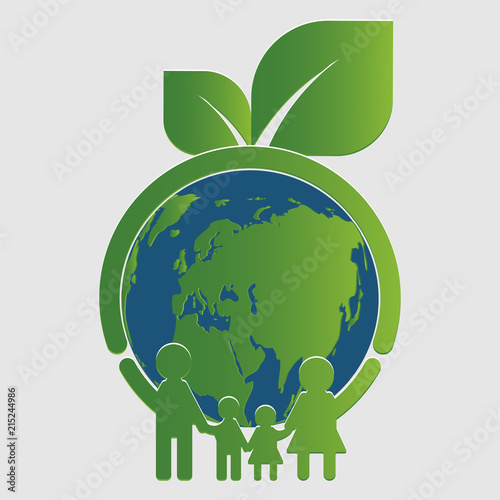family ecology concept.Green cities help the world with eco-friendly.vector illustration