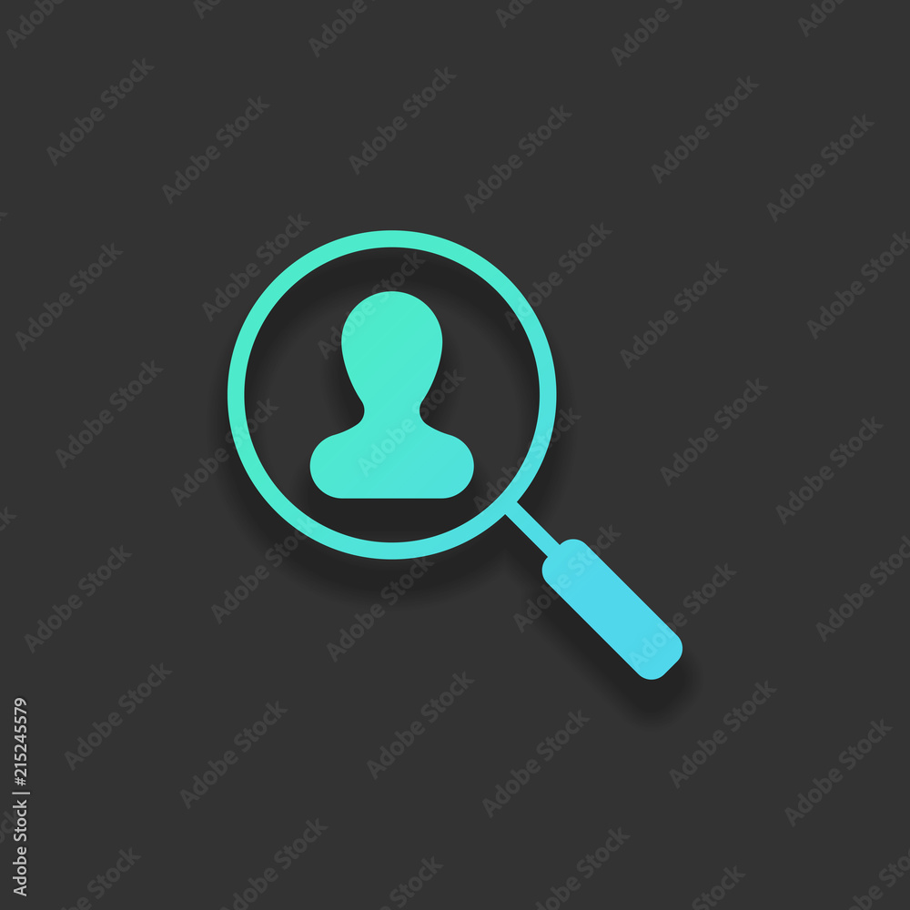 Human resource icon. person symbol in magnifying glass. Search p Human resource icon. person symbol in magnifying glass. Search p