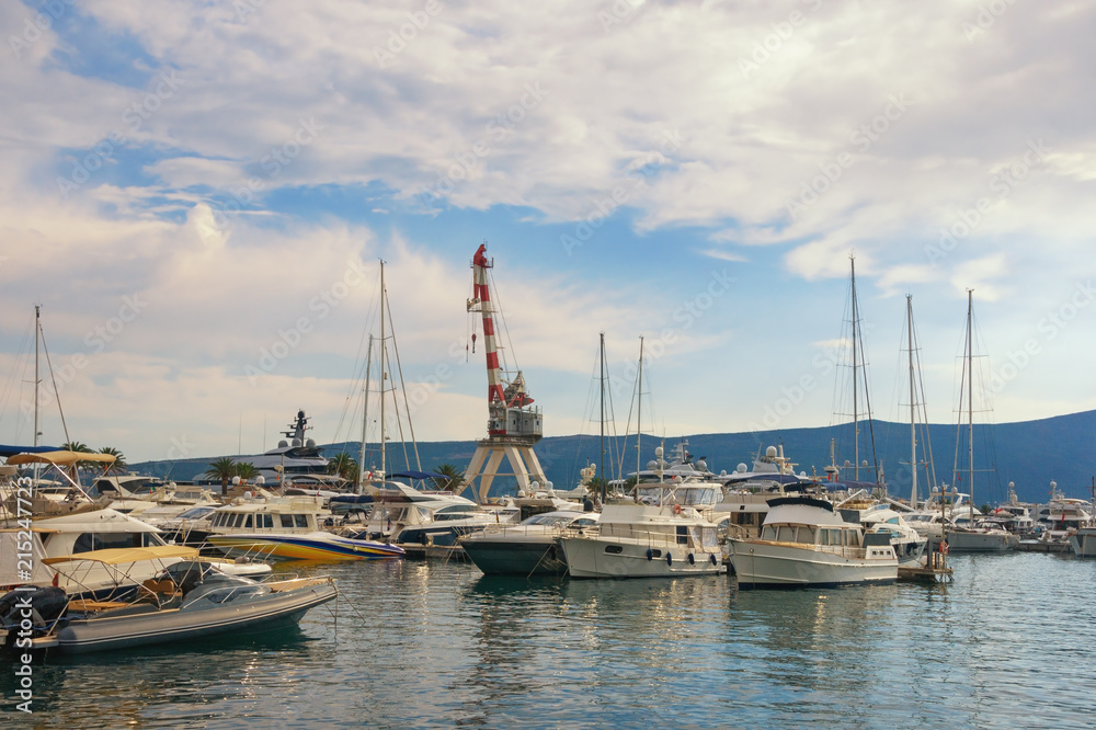 Yacht marina of Porto Montenegro. Montenegro, Bay of Kotor, Adriatic Sea, Tivat city