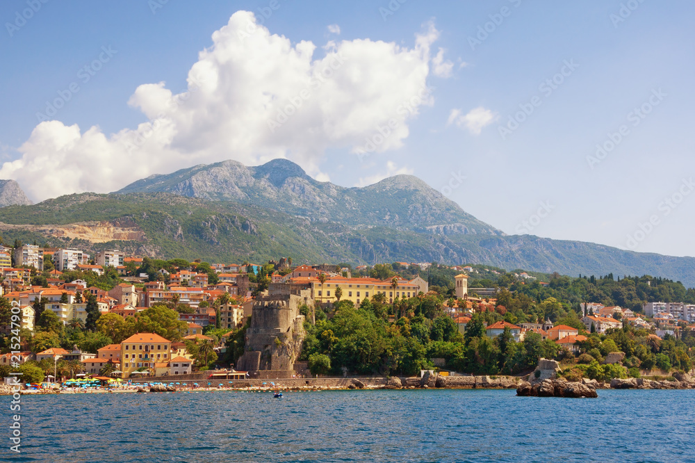 Beautiful Mediterranean landscape. Montenegro. View of coastal town of Herceg Novi located at the foot of Mount Orjen