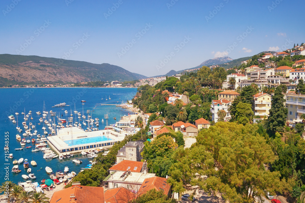 Mediterranean landscape. Montenegro, Bay of Kotor, Adriatic Sea. Beautiful summer view of coastal town of Herceg Novi