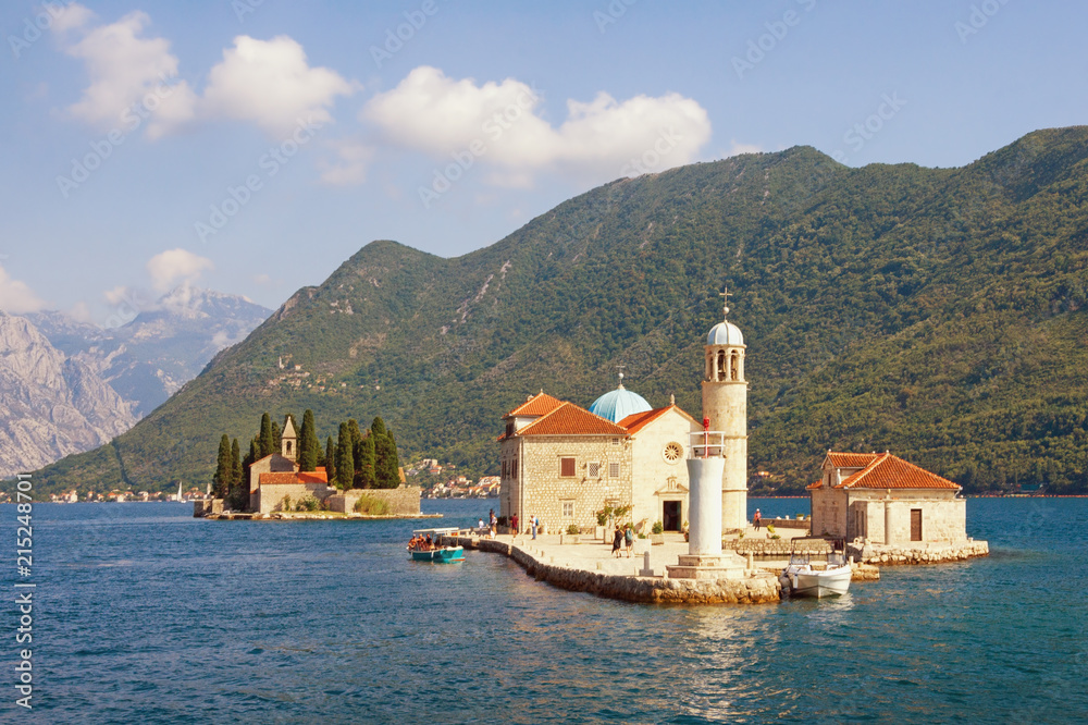 Montenegro. Beautiful view of Bay of Kotor and two small islands:  Our Lady of the Rocks and Saint George