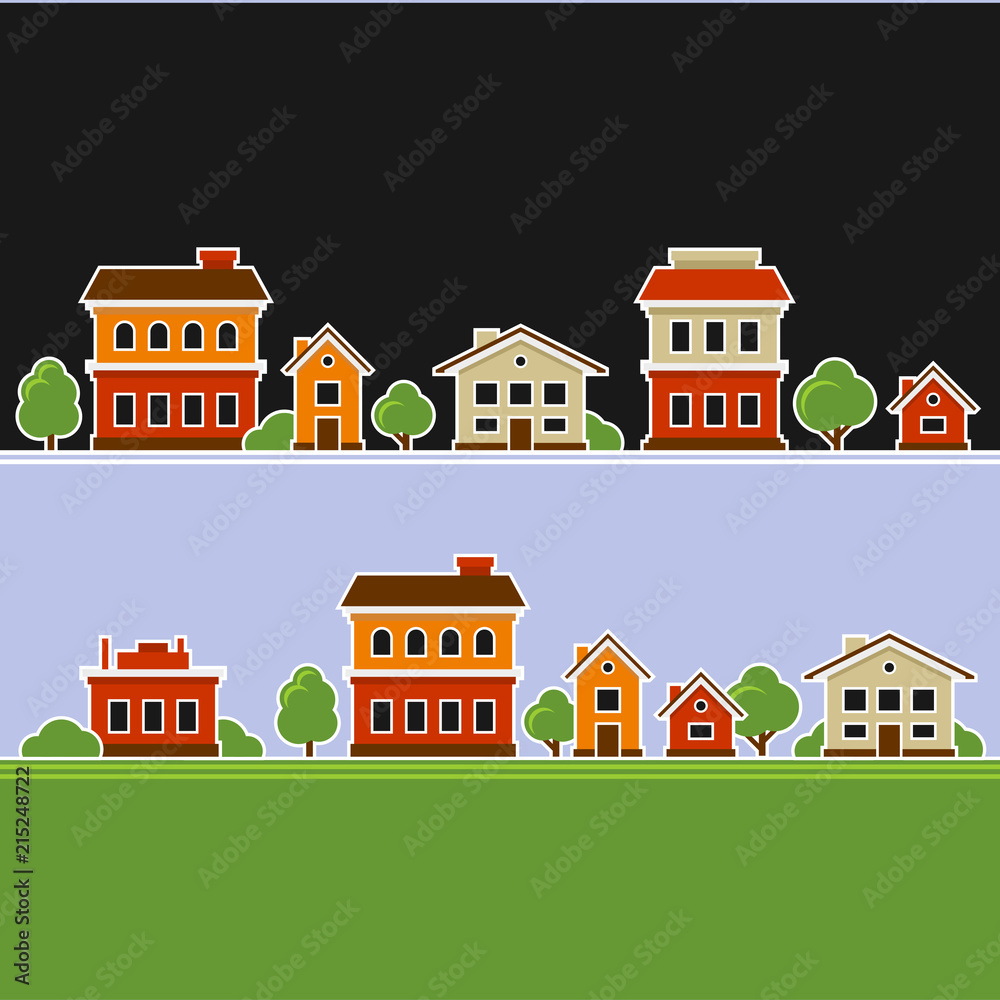 Urban Landscape with Buildings Icons. Vector