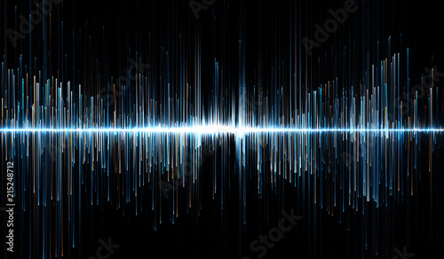 Horizontal illustration of blue and orange soundwaves