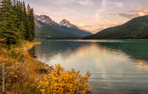 Golden hour at the Upper Waterfowl Lake - Icefields Parkway in Autumn photo