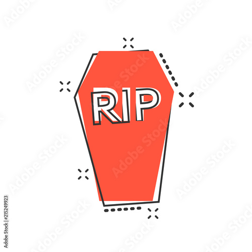 Vector cartoon halloween grave icon in comic style. Gravestone sign illustration pictogram. Rip business splash effect concept.