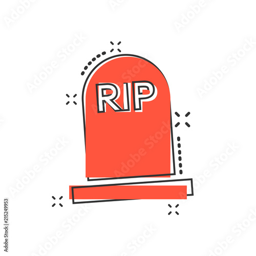 Vector cartoon halloween grave icon in comic style. Gravestone sign illustration pictogram. Rip business splash effect concept.