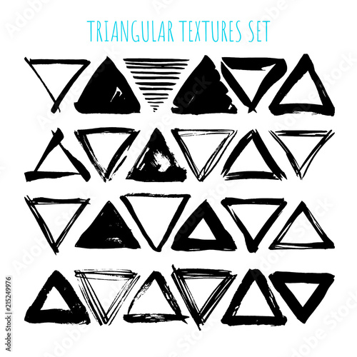 Uniqiue handdrawn shapes of triangles for logo design. Isolated vector illustration.