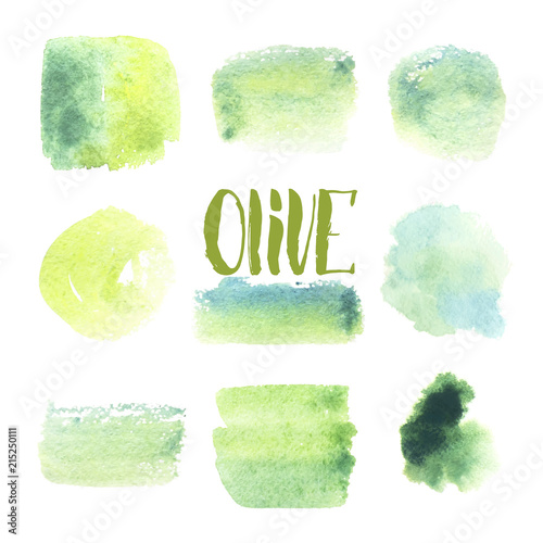 Uniqiue handdrawn, watercolor stains for logo design in green color