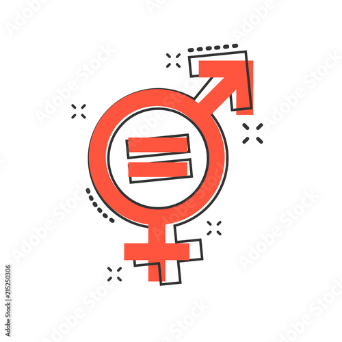 Vector cartoon gender equal icon in comic style. Men and women sign illustration pictogram. Sex business splash effect concept.