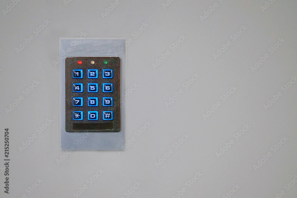 Secure password on keyboard for opening home house door. Password code Security keypad system protected in Public Building. The security code combination to unlock the door Secure password on keyboard for opening home house door. Password code Security keypad system protected in Public Building. The security code combination to unlock the door