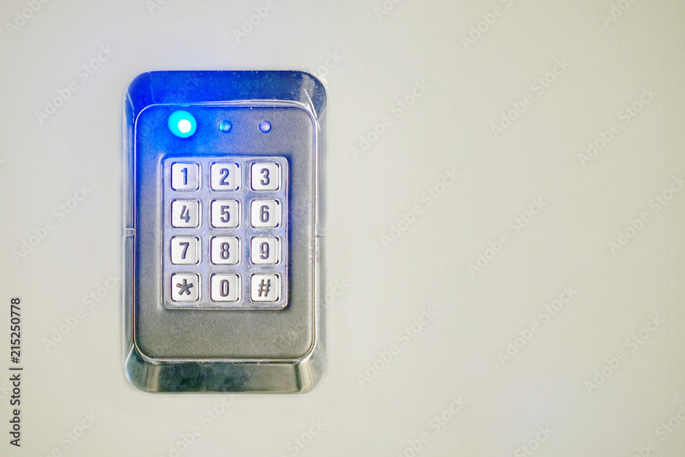 Secure password on keyboard for opening home house door. Password code Security keypad system protected in Public Building. The security code combination to unlock the door Secure password on keyboard for opening home house door. Password code Security keypad system protected in Public Building. The security code combination to unlock the door