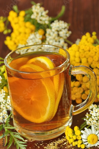 Herbal tea. Detox drink with wild herbs and lemon