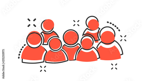Vector cartoon group of people icon in comic style. Persons sign illustration pictogram. People business splash effect concept.