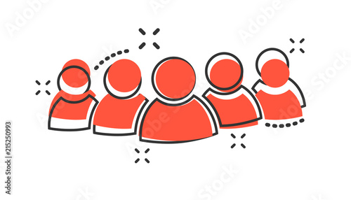 Vector cartoon group of people icon in comic style. Persons sign illustration pictogram. People business splash effect concept.