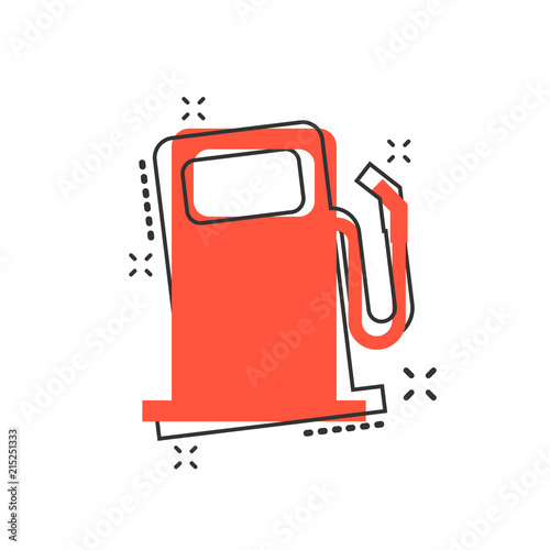 Vector cartoon fuel gas station icon in comic style. Car petrol pump sign illustration pictogram. Fuel business splash effect concept.