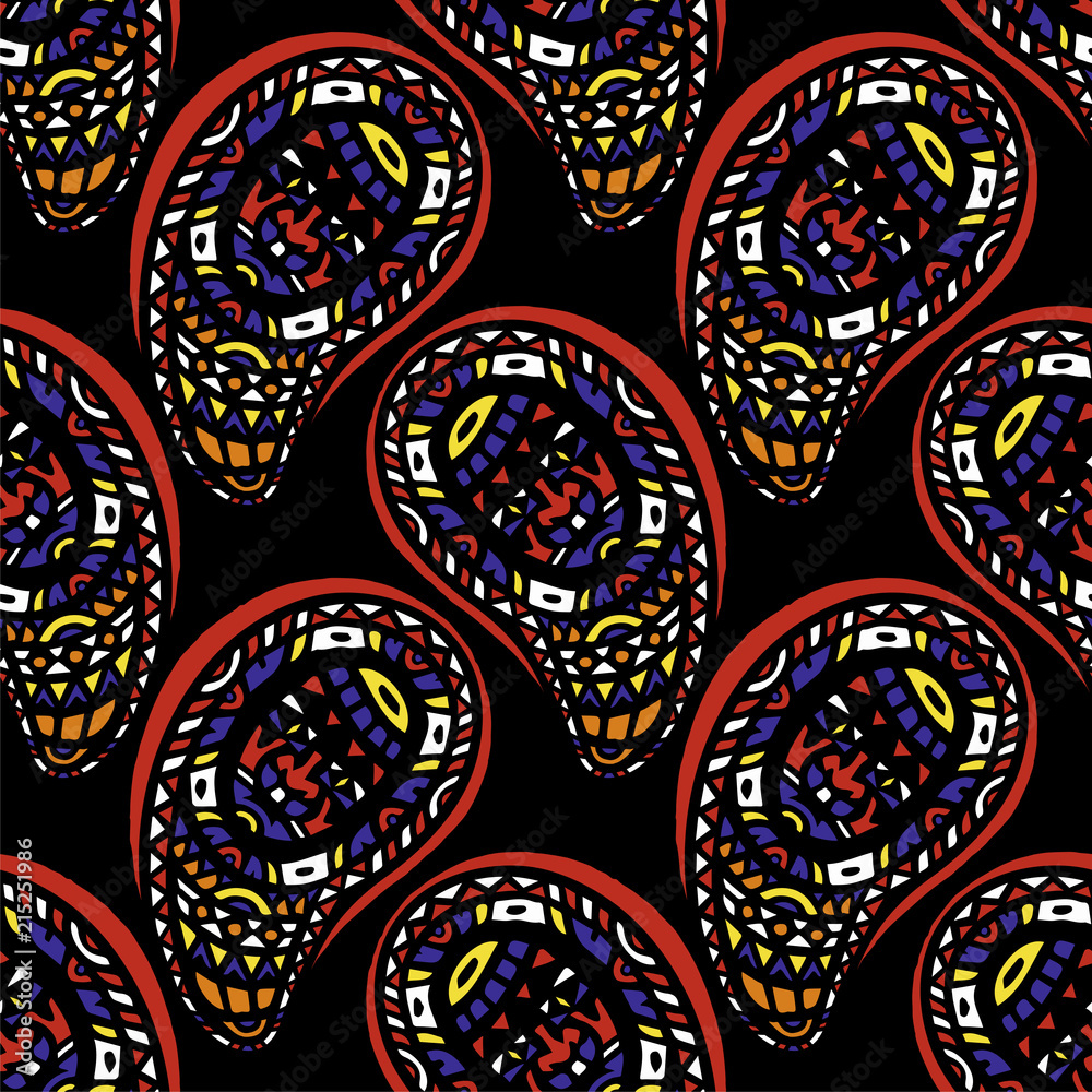 Seamless paisley pattern Aztec, Peruvian, Mayan, Mexican, Native American, African. Vector illustration.