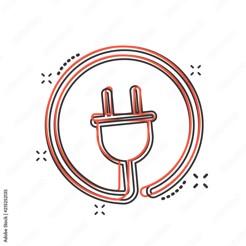 Vector cartoon electric plug icon in comic style. Power wire cable sign illustration pictogram. Wire business splash effect concept. Vector cartoon electric plug icon in comic style. Power wire cable sign illustration pictogram. Wire business splash effect concept.