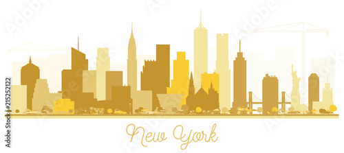 New York USA City Skyline Golden Silhouette.