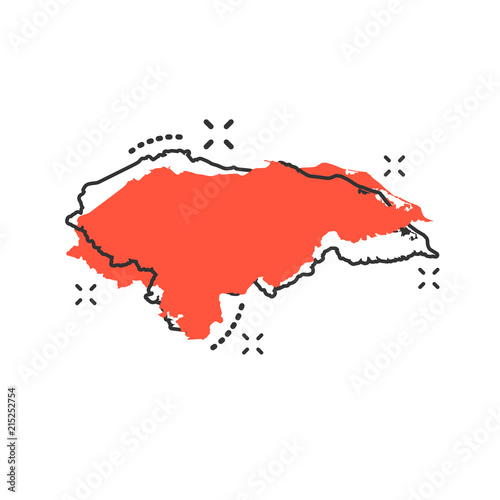 Vector cartoon Honduras map icon in comic style. Honduras sign illustration pictogram. Cartography map business splash effect concept.