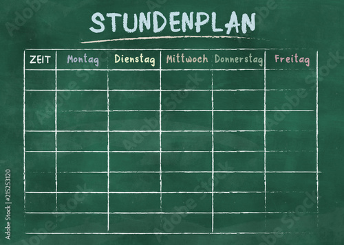 Wallpaper Mural STUNDENPLAN, German for school timetable or class schedule, on green chalkboard Torontodigital.ca
