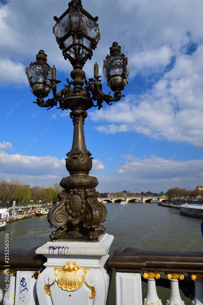 Details of the iconic Pont Alexandre III over the Seine in Paris
