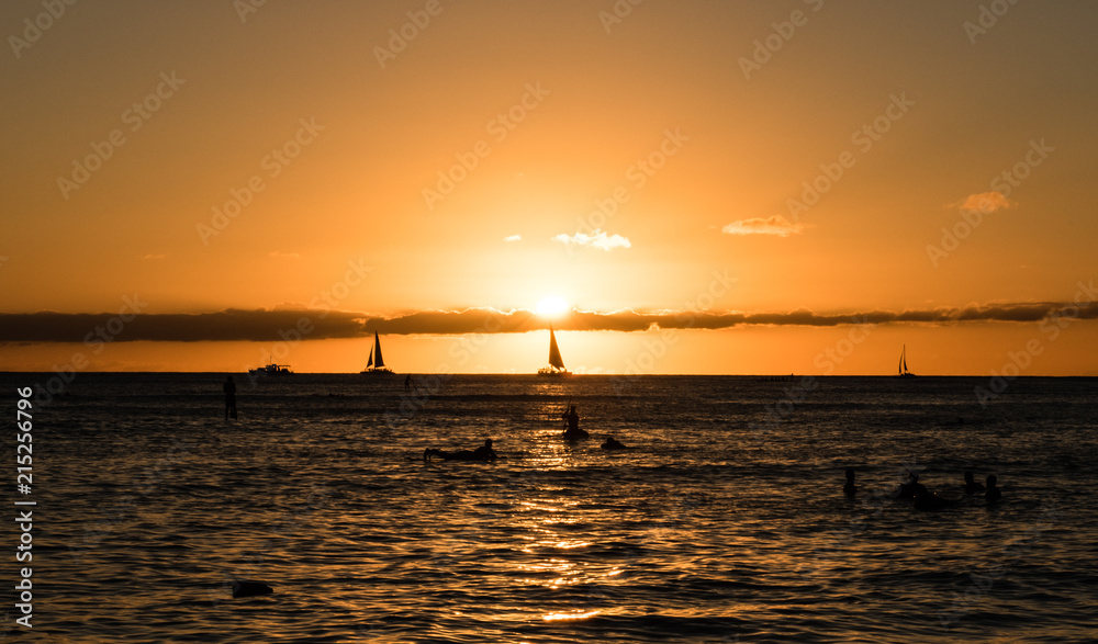 Golden Sunset With Sailboats