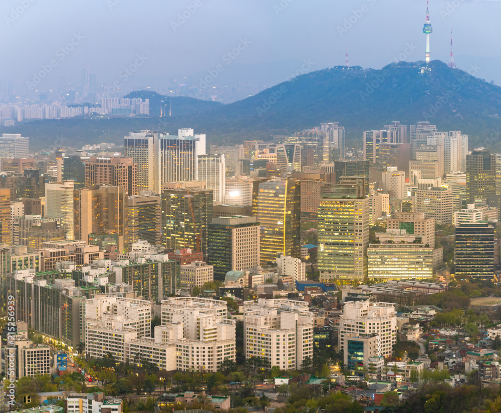 Naklejka premium Nocny widok na panoramę miasta Seul Downtown