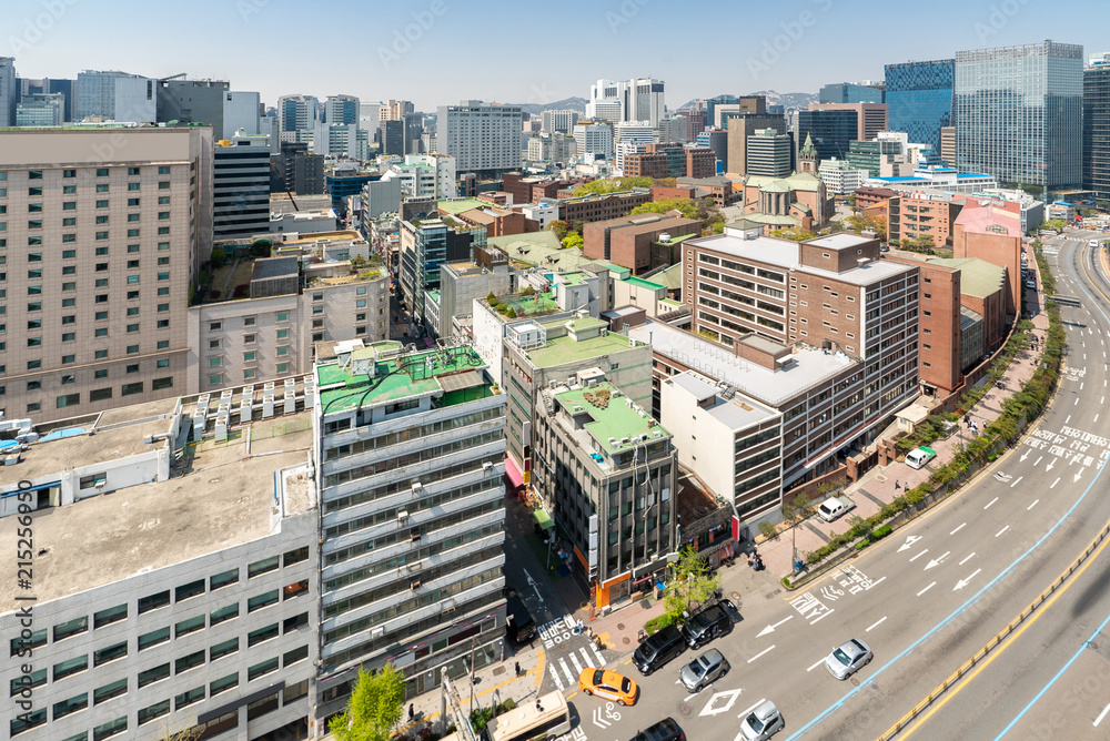 Fototapeta premium myeongdong Downtown pejzaż miejski w Korei Południowej