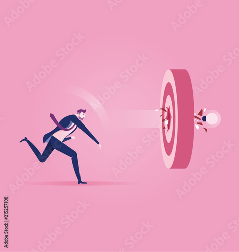 Businessman Throw light bulb Into Target. Concept achievement vector illustration
