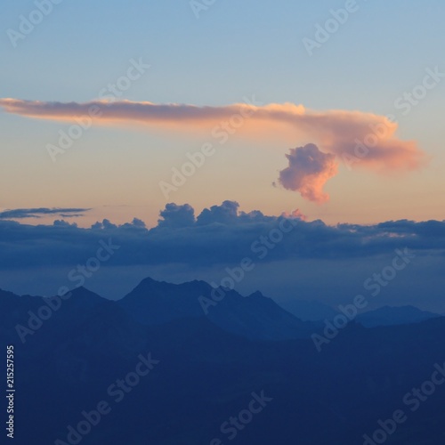 Summer evening in the Swiss Alps. View from mount Stanserhorn. 